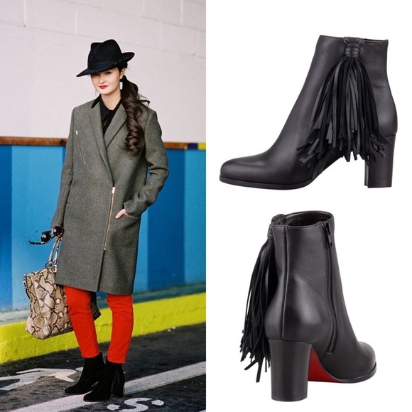 Christian Louboutin Jimmynetta Black Calfskin Leather Fringe Ankle Chelsea Boot - Picture 12 of 16